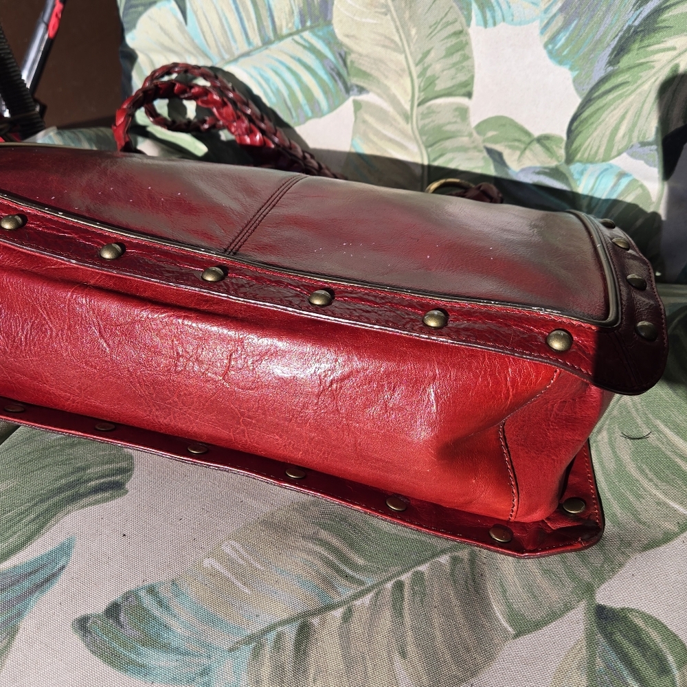 Tooled Purse Shoulder Bag Burgundy Leather - Picture 5 of 12